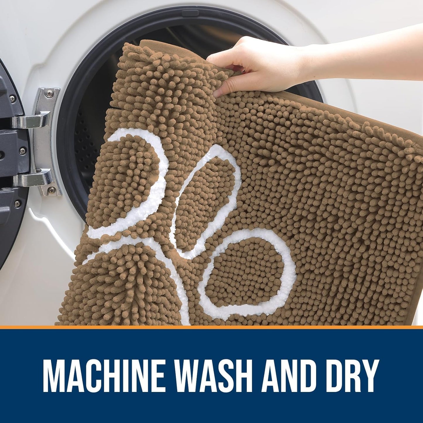 OLANLY Door Mat for Muddy Dog Paws 47x32, Ultra Absorbent Chenille Mud Doormat with Paw Print Design, Non-Slip Washable Doormat for Indoor Entryway, Quick-Dry Pet Bed Mats for Dirty Dogs, Tan