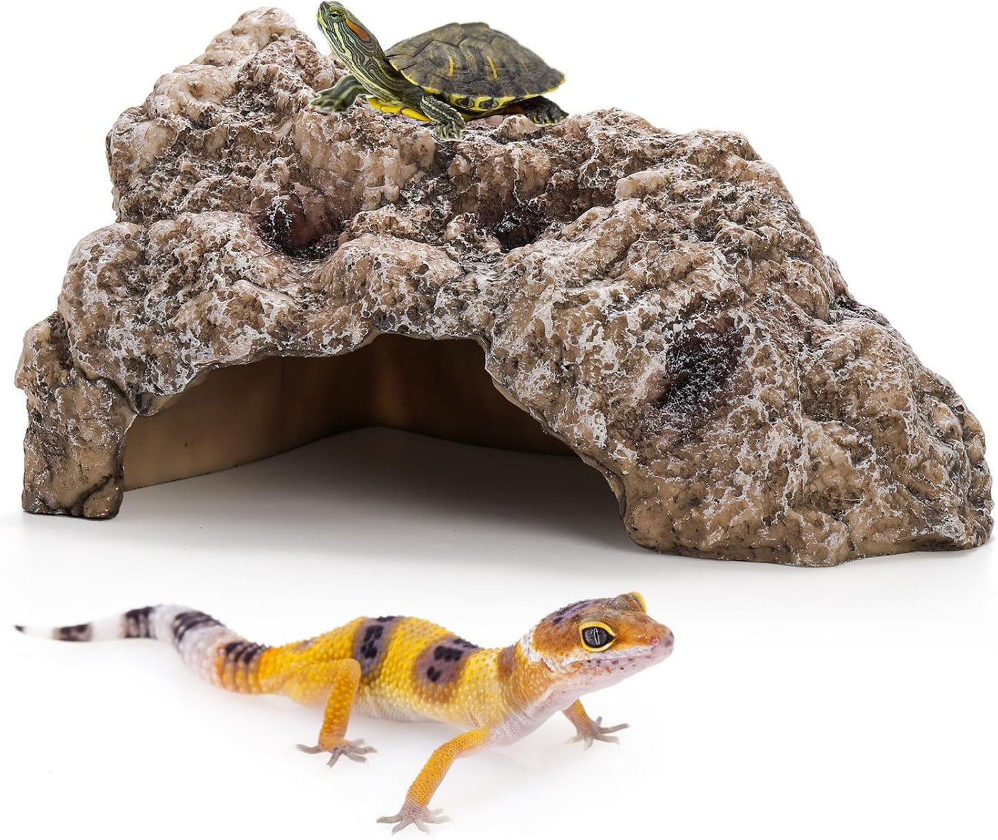 TOPZEA Reptile Hide Cave, Large Resin Bearded Dragon Hideout Rock Caves Snake Hide, Natural Terrarium Habitat Decor Ornament for Leopard Gecko Lizard Turtle Frog, Amphibian Tank Accessories