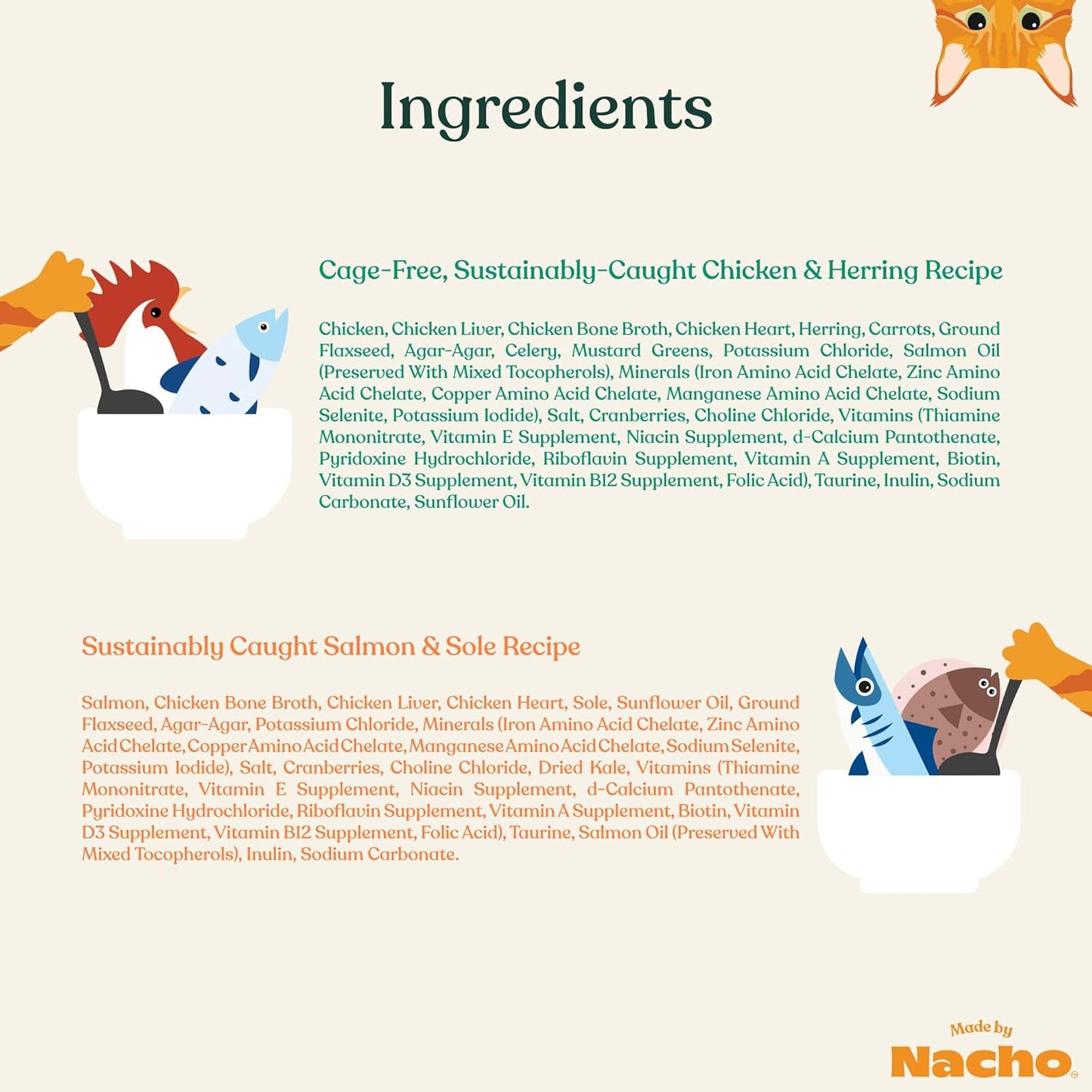 Made by Nacho Pate Wet Cat Food Variety Pack, Chicken & Herring and Salmon & Sole, 3 Ounce Cans, Grain-Free Canned Pet Food, Bone Broth Infused for Hydration, 12 Pack