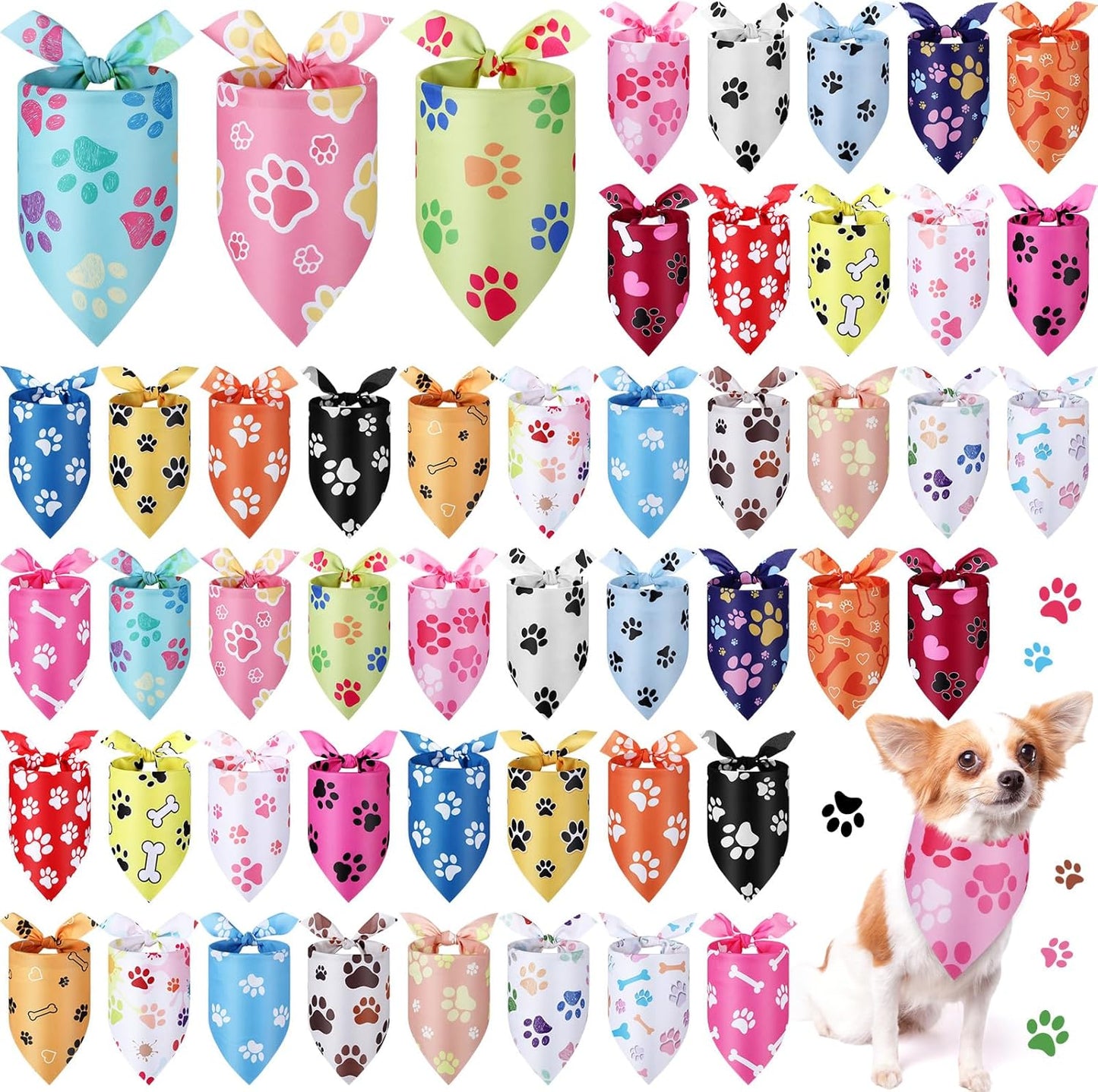 Abbylike 50 Pcs Paw Print Dog Bandanas Bulk Cute Footprint Bandanas for Dogs Triangle Kerchief Bib Scarf for Pets Halloween Party Costume Photo Props Daily Accessories Pet Shops (19.7 x 13.8 x 13.8)