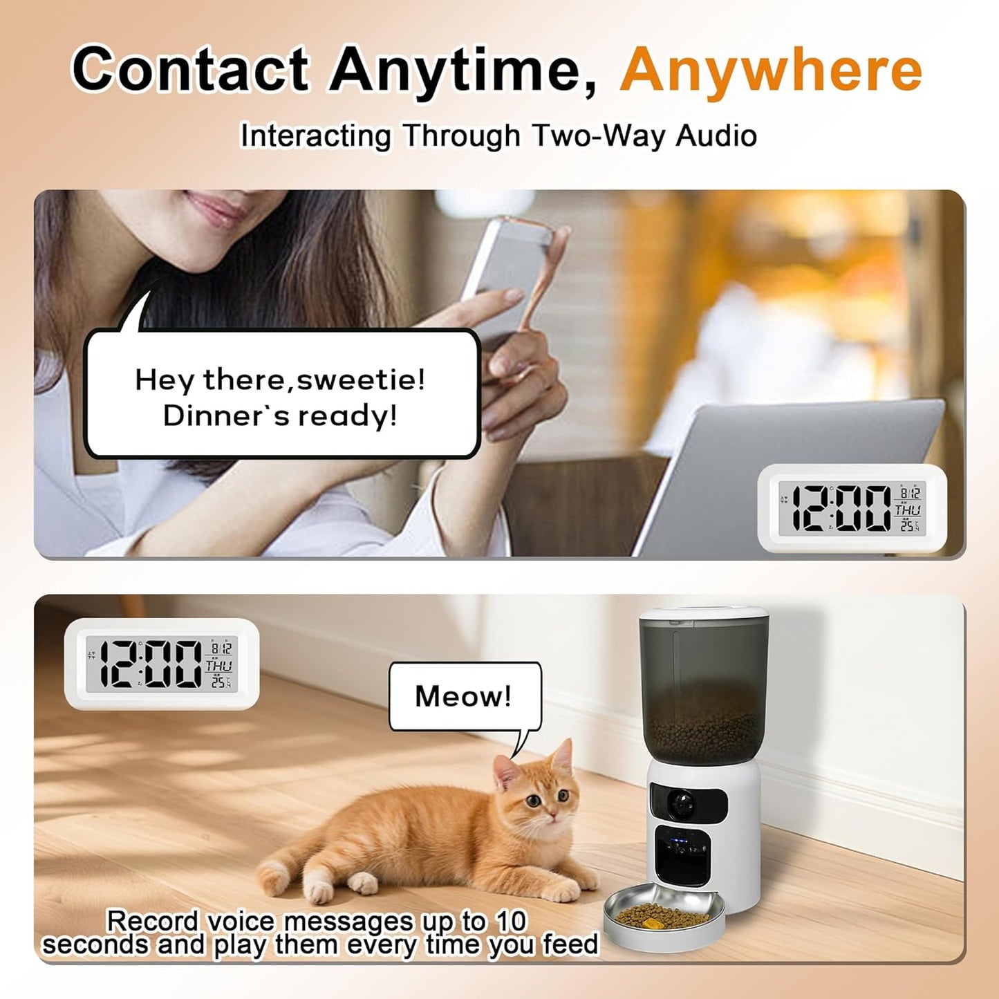 6L Automatic Cat Feeder with Dual Camera, 1080P HD Night Vision & Dual Power Supply, Easy Setup Timed Food Dispenser with Desiccant Bag for Cats & Dogs, 5G WiFi Pet Feeder with 2-Way Audio