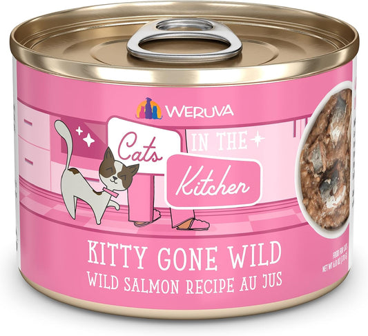 Weruva Cats in The Kitchen, Kitty Gone Wild with Wild Salmon Au Jus Cat Food, 6oz Can (Pack of 24)