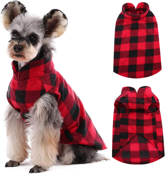 Kuoser Dog Fleece Vest,Warm Plaid Dog Sweater with Leash Hole,Soft Turtleneck Winter Pet Jacket Dogs Coat Pullover Clothes for Small Medium Dogs Cats,Spring Fall Cold Weather Christmas Outfit,Red M