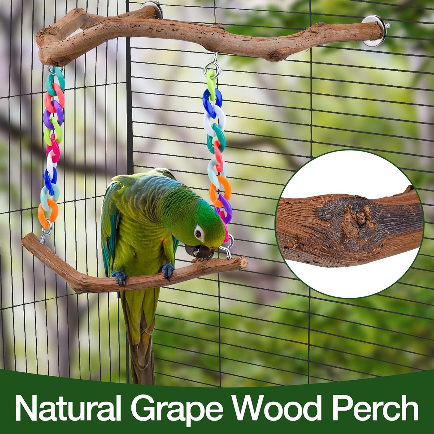 Bird Swing Toys, Standing Bird Perch with Natural Grape Wood, U Shape Hangable Birdcage Accessories, Birds Chewing Toy for Budgerigars, Parakeets, Cockatiels, Conures, Lovebirds, Finches (3Pack)