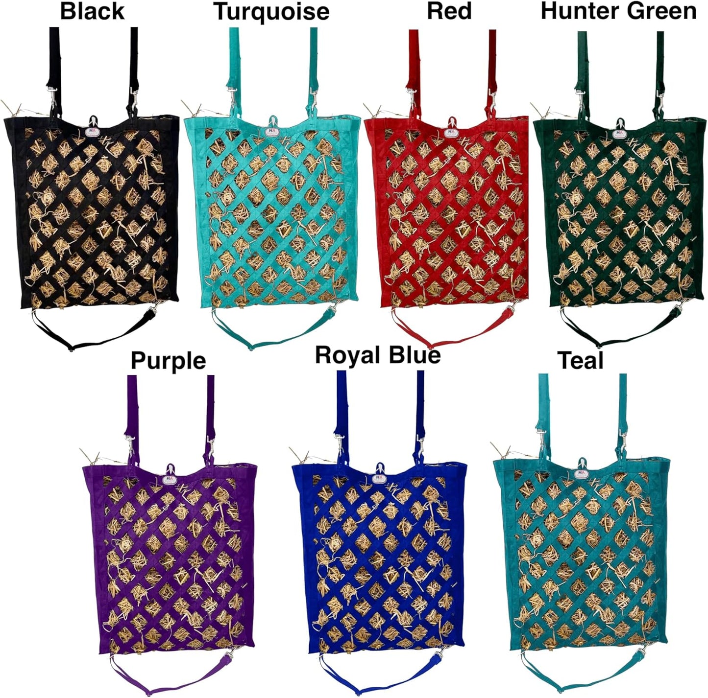 Majestic Ally Premium Nylon Hay Bag for Horses and Livestock, Simulates Grazing, Slow Feeding, Heavy-Duty PP Webbing,Quick-Adjust Straps, Small Hole for Digestion, Multiple Colors (Black)