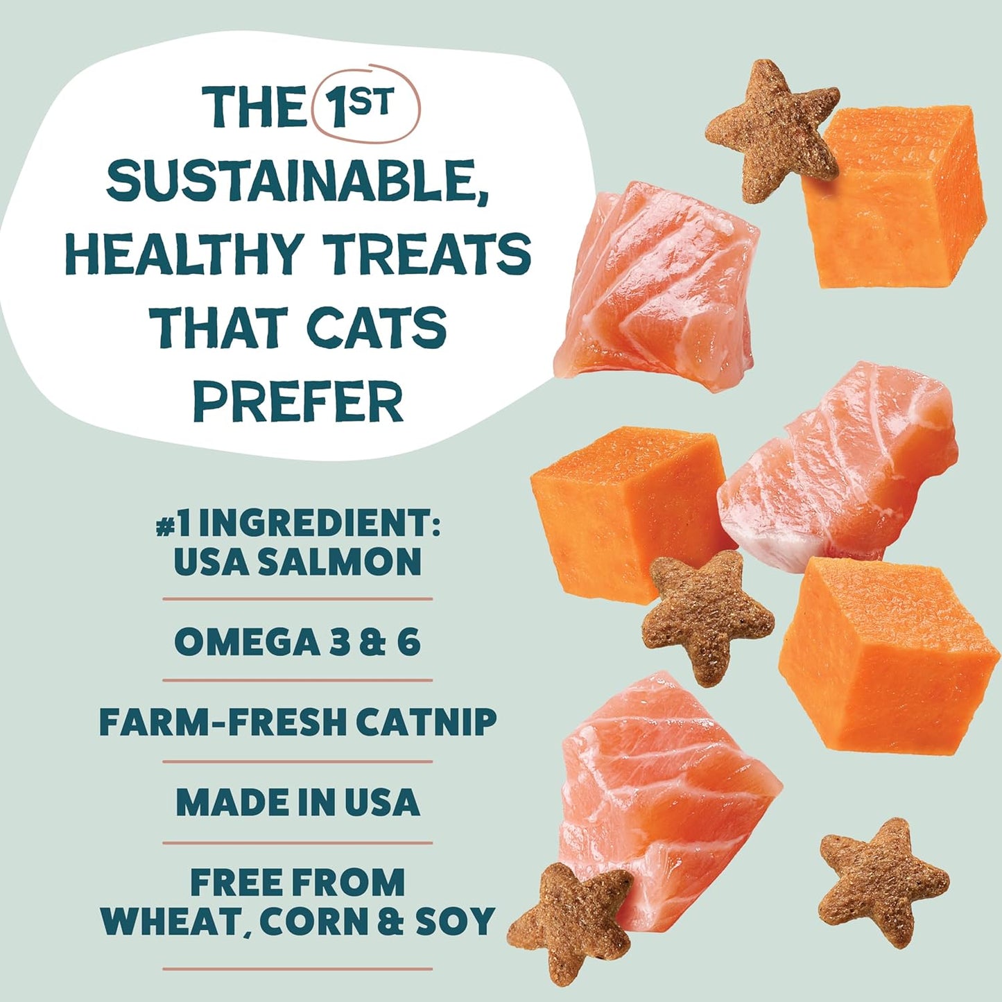 Shameless Pets Crunchy Cat Treats - Kitty Treats with Natural Salmon, Healthy Yam Good Flavors - 3-Pk