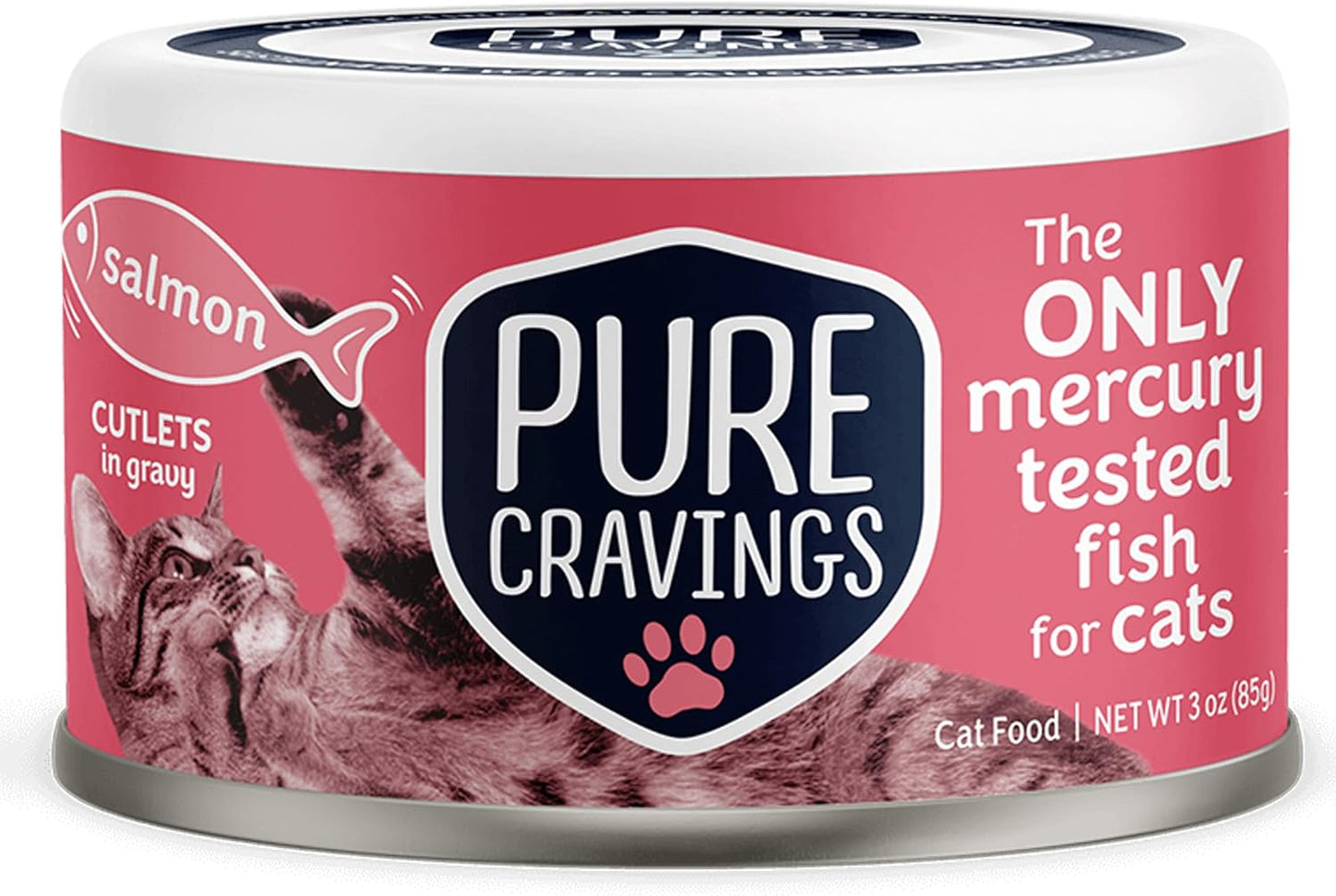 Wet Cat Food Canned Salmon Cutlets in Gravy, 100% Mercury-Tested, Moist Can Fish for Cats, Grain-Free, Protein, Non-GMO, Pack of 12