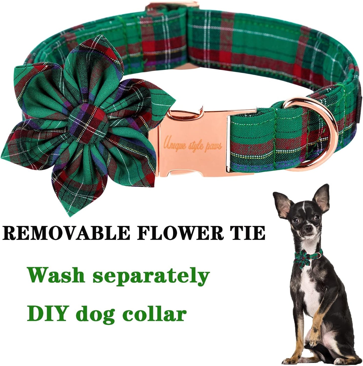 Unique style paws Dog Collar with Flower Tie Christmas Dog Collar for Small Medium Large Dogs with Adjustable Metal Buckle -L