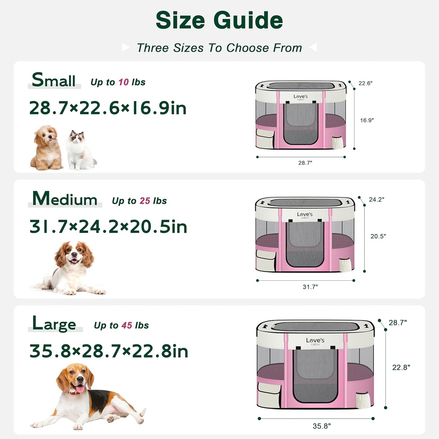 Love's cabin Pet Puppy Dog Playpen, Small Dog Tent Crates Cage Indoor/Outdoor, Portable Exercise Playpen for Cat, Foldable Pop Up Dog Kennel Playpen with Carring Case (S, Light Pink)