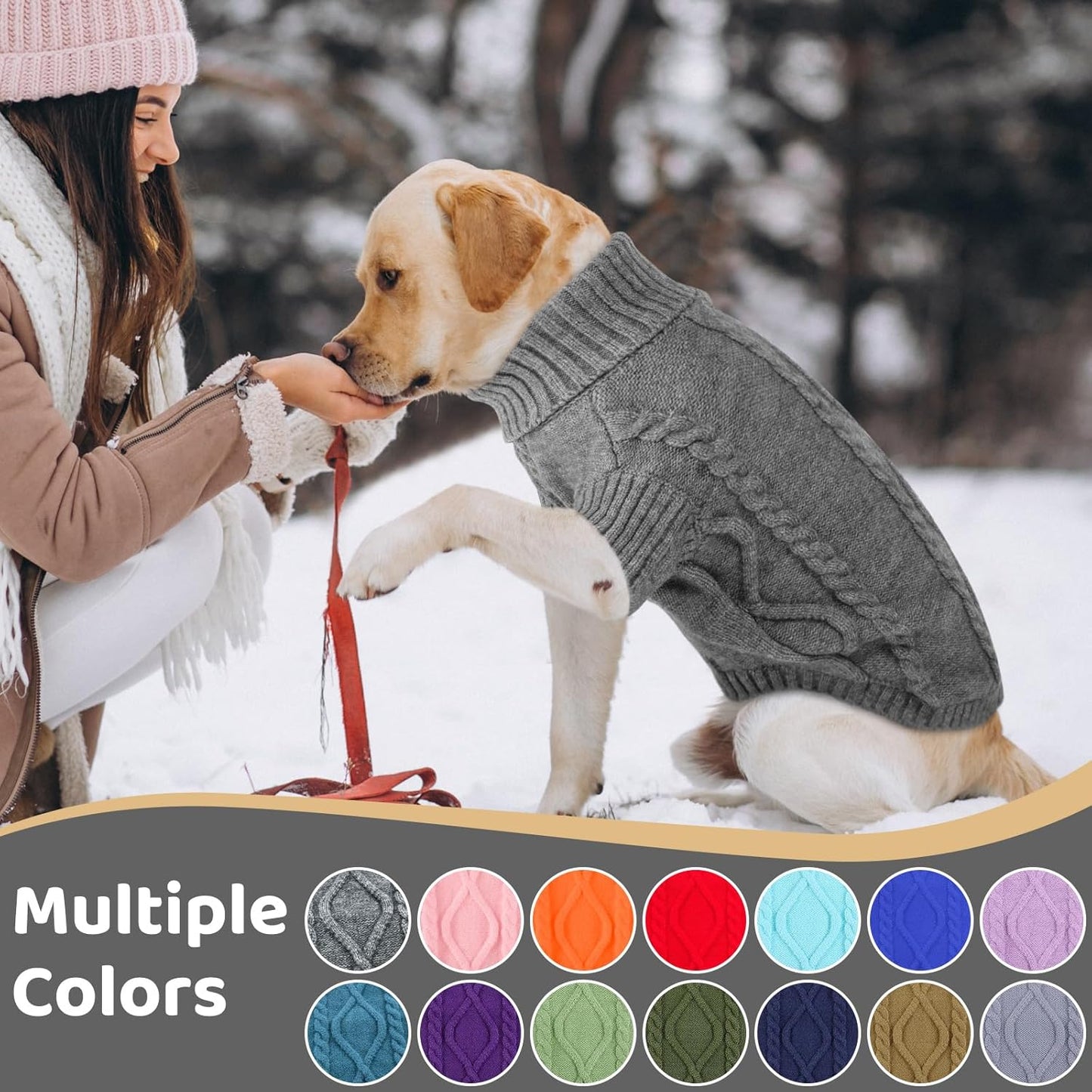 Queenmore Small Dog Pullover Sweater, Cold Weather Cable Knitwear, Classic Turtleneck Thick Warm Clothes for Chihuahua, Bulldog, Dachshund, Pug (Slate Grey, Small)