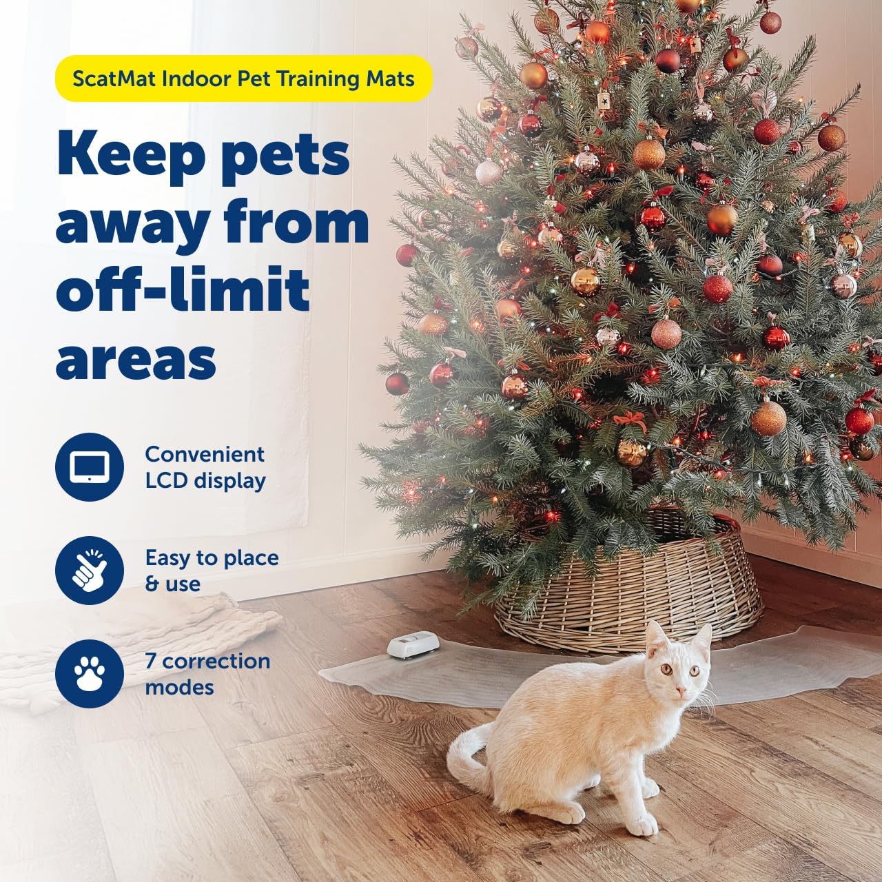 PetSafe ScatMat Indoor Pet Training Mats - Helps Prevent Furniture Climbing - Adjustable Correction Mat - Touch-Activated Design - LCD Pet Mat Controller - Battery Operated - Curved, 50" x 12"