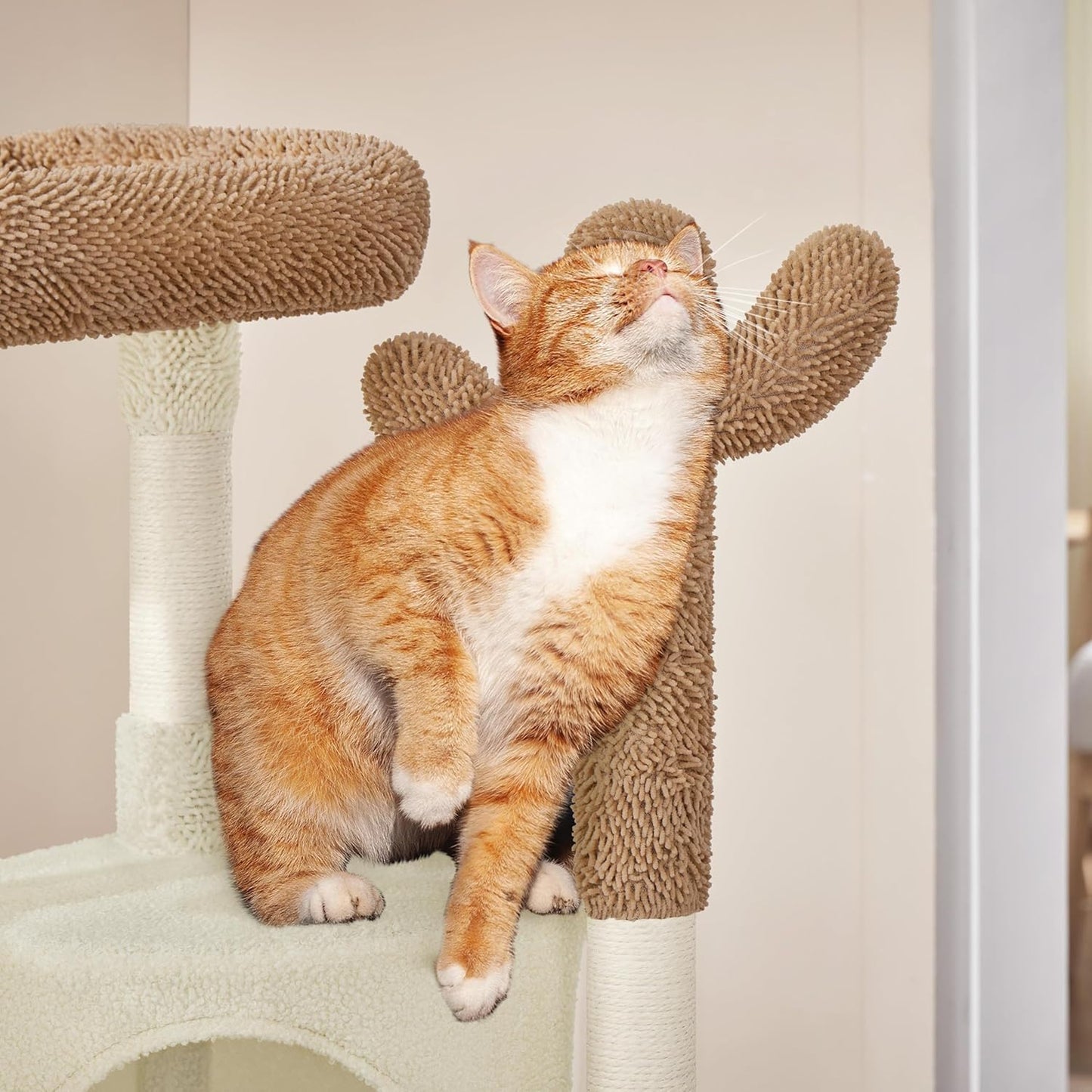 Yaheetech Cactus Cat Tree, 42in Cat Tower for Indoor Cats, Multi Level Kitten Condo Scratching Post, Pet Activity Center Furniture w/Ball, Plush Perch, Platform, Basket, Beige/Brown