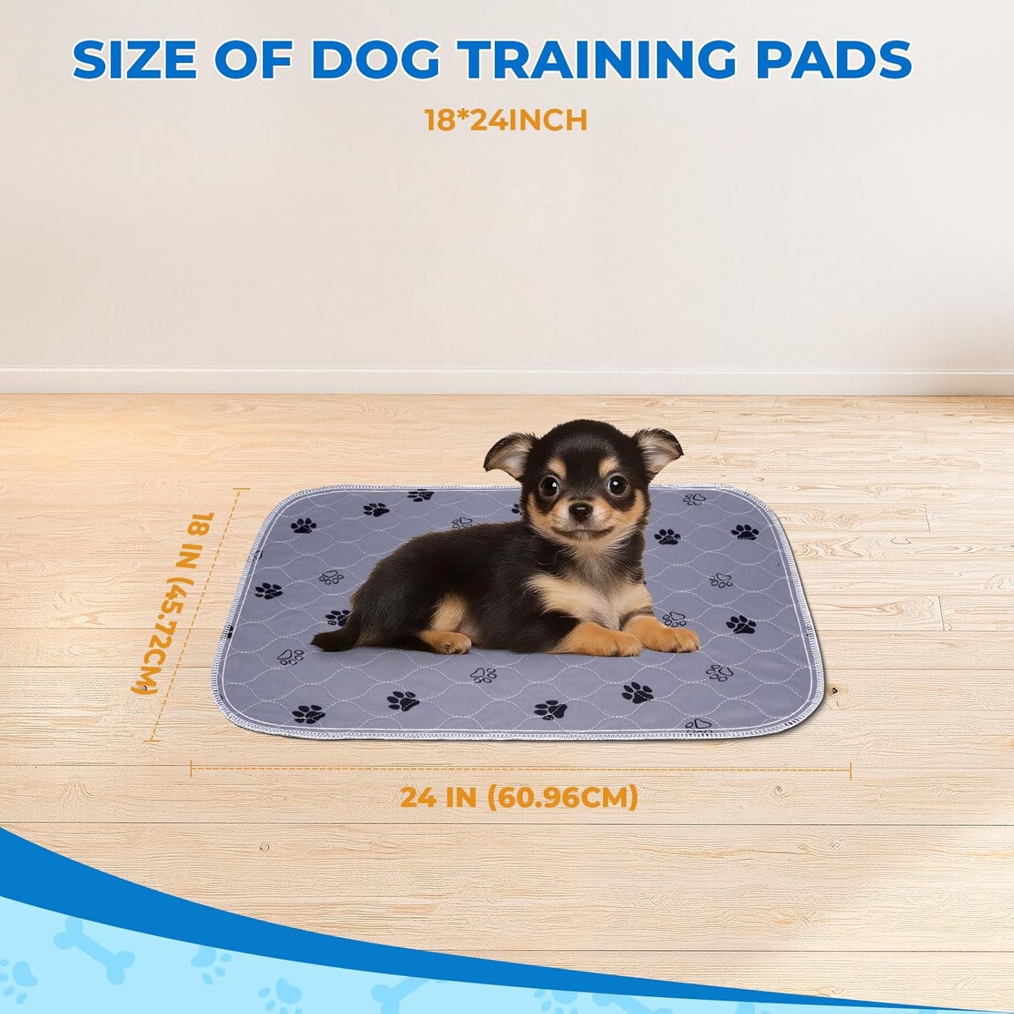 Fostanfly Reusable Puppy Pads, 2 Pack 18"x 24" Washable Pee Pads for Dogs, Absorbent and Leakproof Wee Wee Mat, Waterproof Non Slip Training Mats for Potty, Crate, Playpen, Bed, Sofa