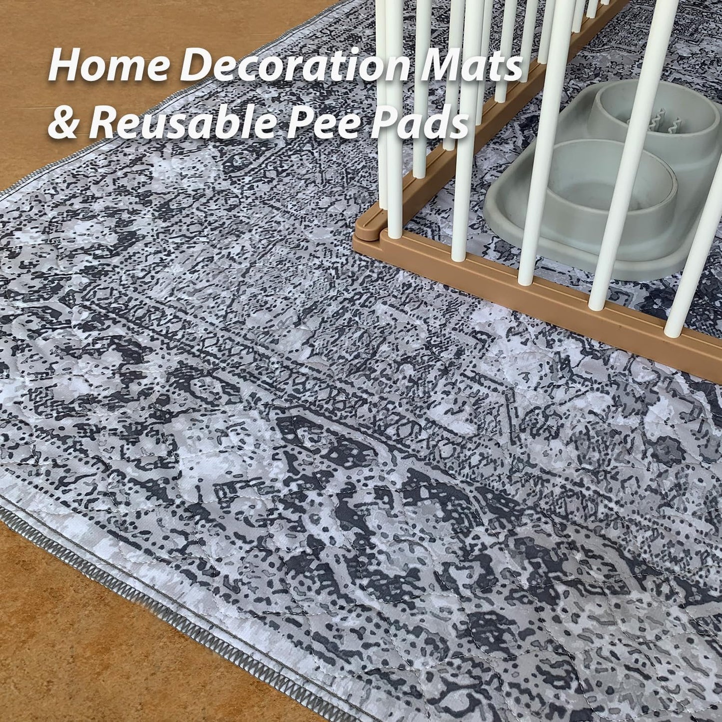 nunubaby Washable Pee Pads for Dogs, Stylish, Non-Slip and Leak-Proof Pee Pads. Reusable Potty Pads for Dogs for Crates and Floors.(Gray/Geo, 24" x36")