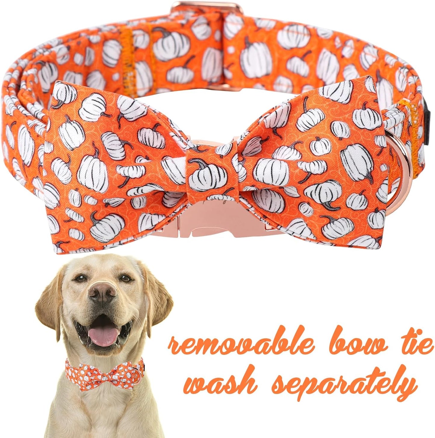 Unique Style Paws Halloween Day Dog Collar with Bow Line Pumpkin Cotton Dog Collars for Small Medium Large Dogs