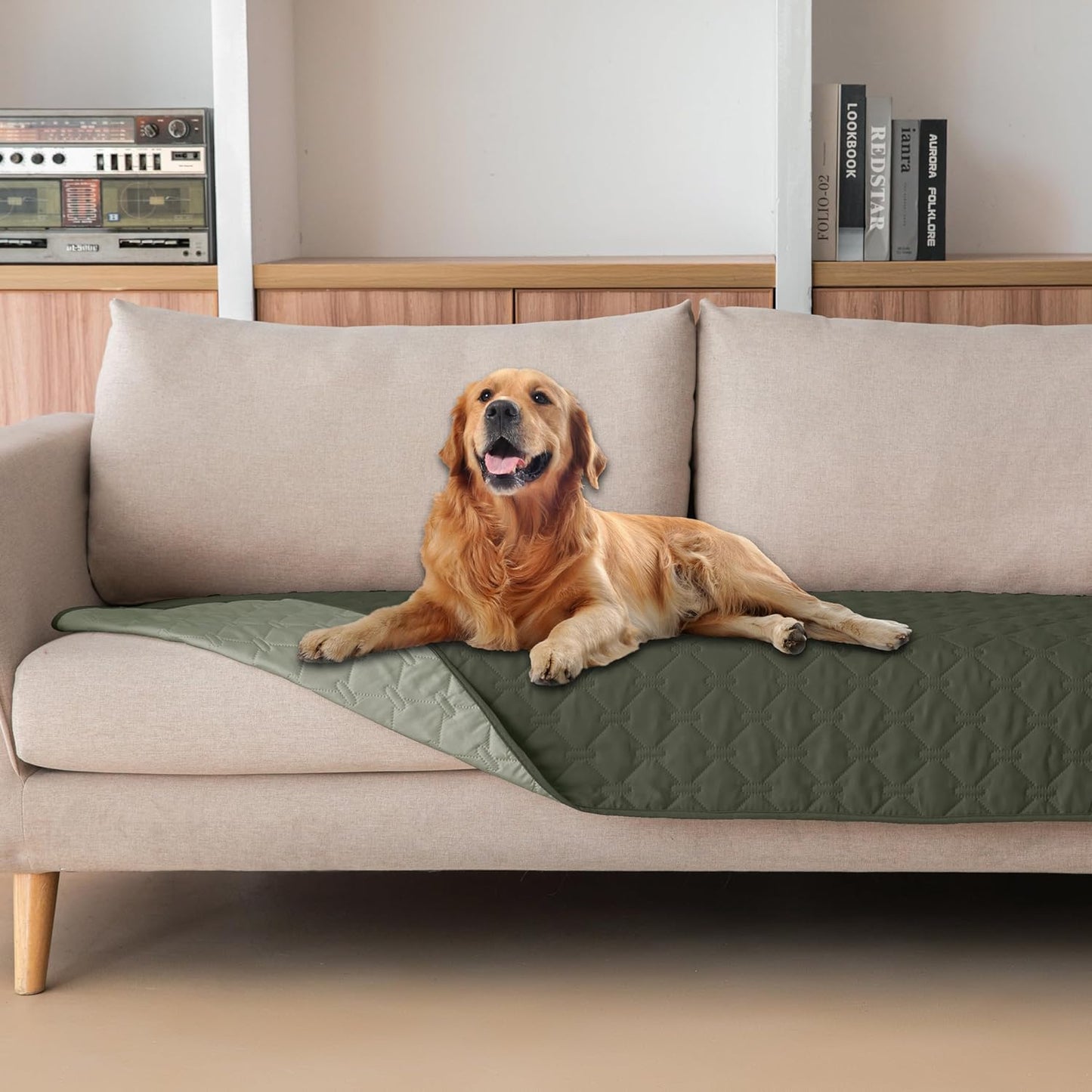 gogobunny 100% Double Sided Waterproof Dog Blanket Soft Pet Bed Cover Reversible Protect Furniture Couch Sofa Car for Puppy Cat Kids (Dark Olive/Light Olive, 30x80 Inch (Pack of 1))