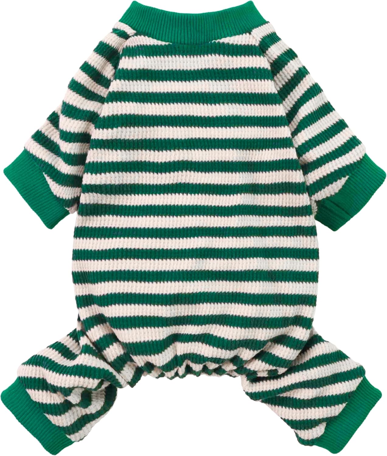 Fitwarm Green and White Striped Dog Pajamas, Waffle Dog Clothes for Small Dogs Girl Boy, Puppy Onesie with Feet, Pet Cat Outfit, Large