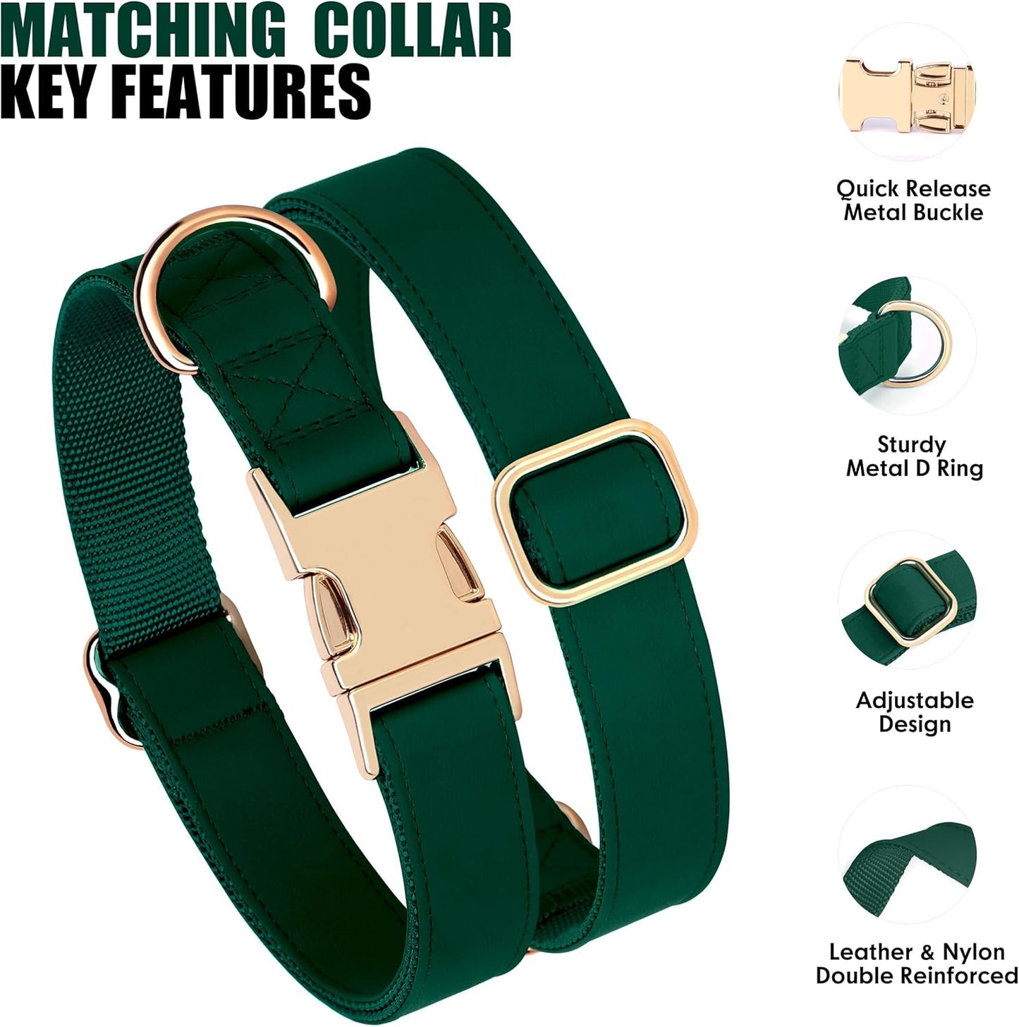 PET ARTIST Soft PU Leather Dog Collar, Bright Color & Durable Dog Collar Leather with Rose Gold Quick Release Metal Buckle, Adjustable Nylon Padded Pet Collars for Large Dogs, Neck Fit 16-27"