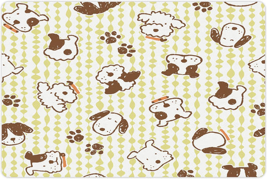 Lunarable Dog Pet Mat for Food and Water, Modern Pattern with Puppy Dogs and Paws Doodle Style Design Pet Animal Print, Rectangle Non-Slip Rubber Mat for Dogs and Cats, White and Green