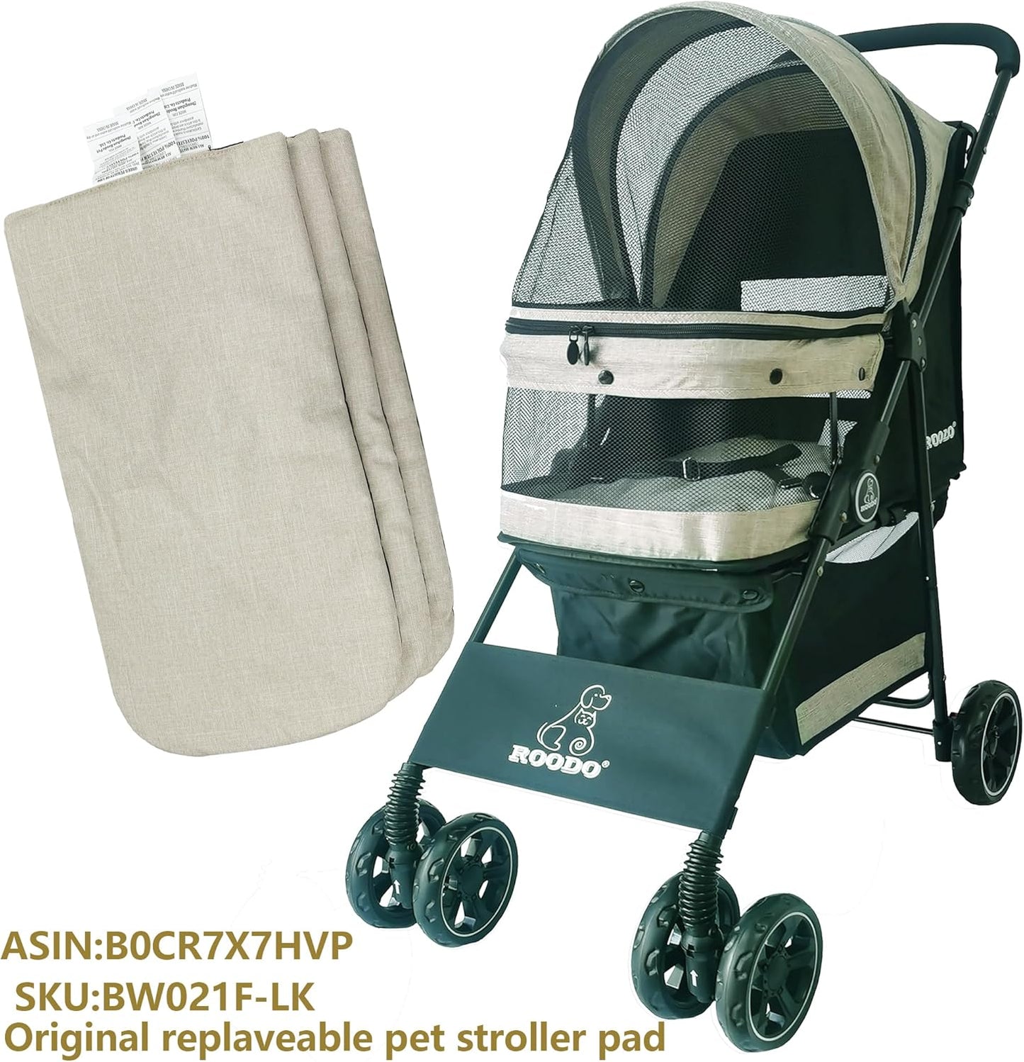 ROODO Pet Stroller Inner Pad for Exclusive Use,Original,Replaceable,Easy to Clean,Set of 3 pc(Light Khaki)