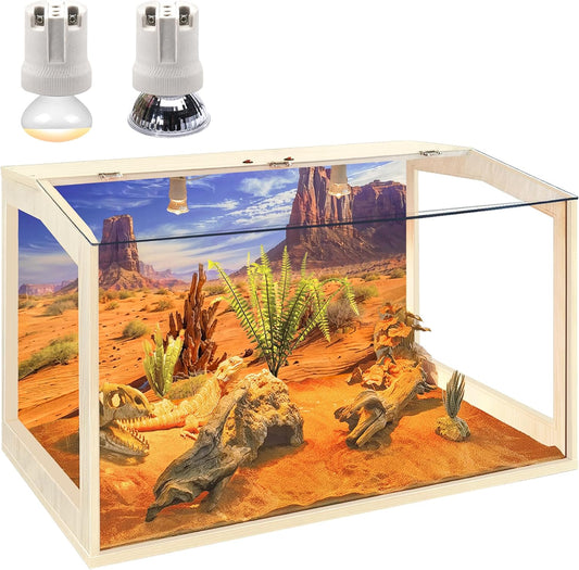 Prolee Bearded Dragon Tank, Reptile Enclosure, Snake Tank, Reptile Terrarium, Built-in Light Fixtures with Switch, (23 Gallon, 24" Long, Clear Acrylic Roof)
