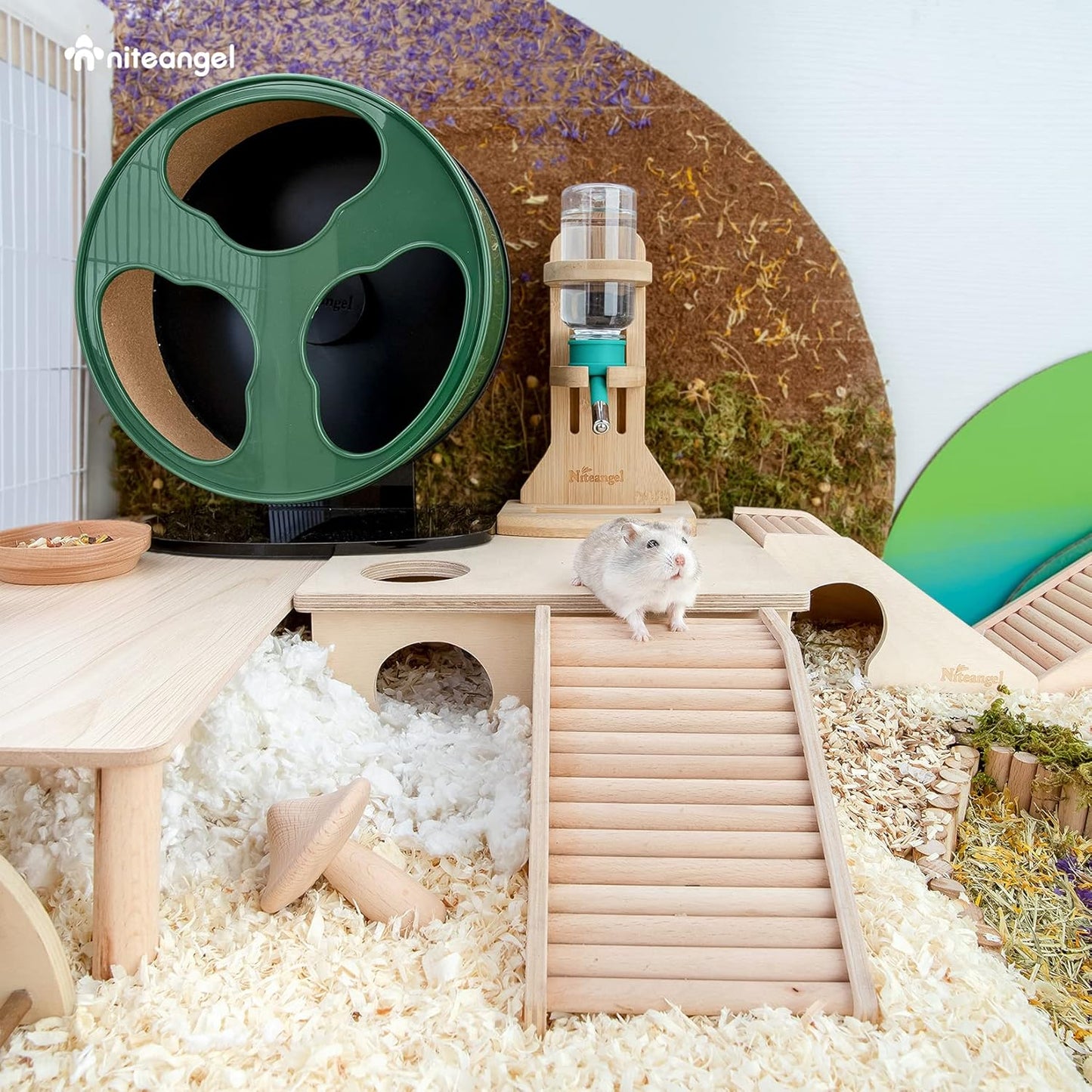 Niteangel Hamster House w/Climbing Ladder for Hamsters Gerbils Mice or Similar-Sized Pets (Trapezium-Shaped Hamster Hut)