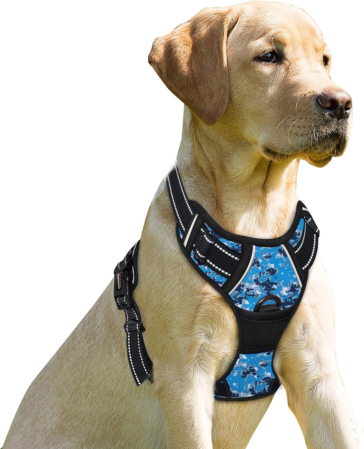 BARKBAY No Pull Dog Harness Front Clip Heavy Duty Reflective Easy Control Handle for Large Dog Walking(Blue camo,M)