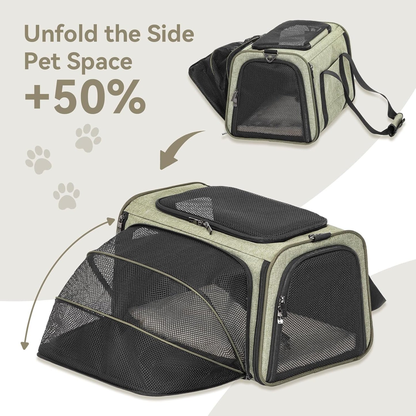Petsfit Expandable Rabbit Carrier Small Cat Carrier Airline Approved, 16X10X9 Inches Soft-Sided Portable Small Animal Travel Bag for Kitten/Puppy/Bunny/Guinea Pig