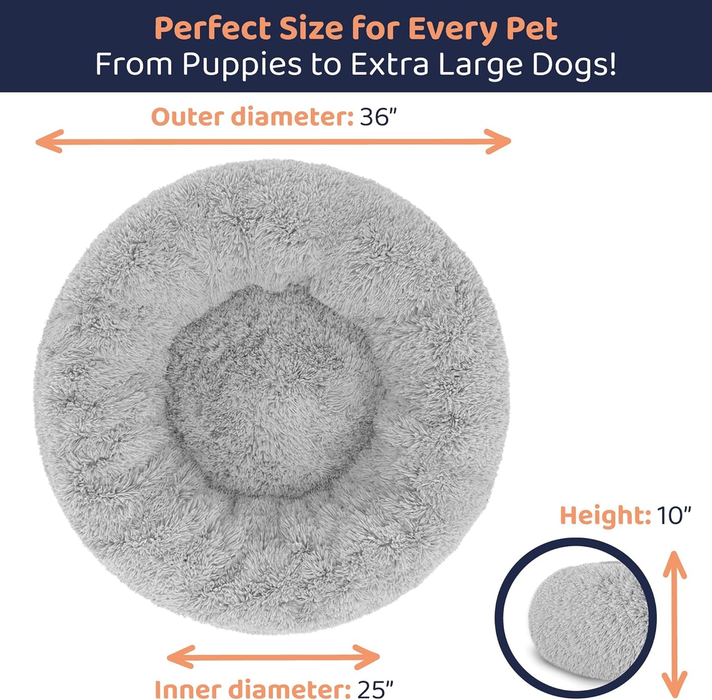 Donut Dog Bed - Premium Comfort for Anxiety Relief - Fluffy & Calming Design with Ultra-Plush Support | Cozy Round Dog Bed with Super Soft Circle Style (Size L Grey)