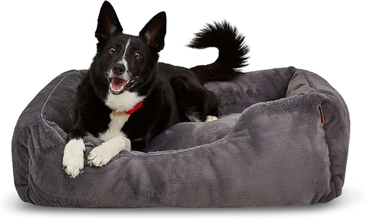 FUZI Luxury Aesthetic Dog Bed for Large Dogs with Washable Cover, Pet Couch, Pet Bed with Sides, Non-Slip Bottom, Soft and Durable Calming Dog Bed, Large 35.6x28.5x9.5 Dark Grey