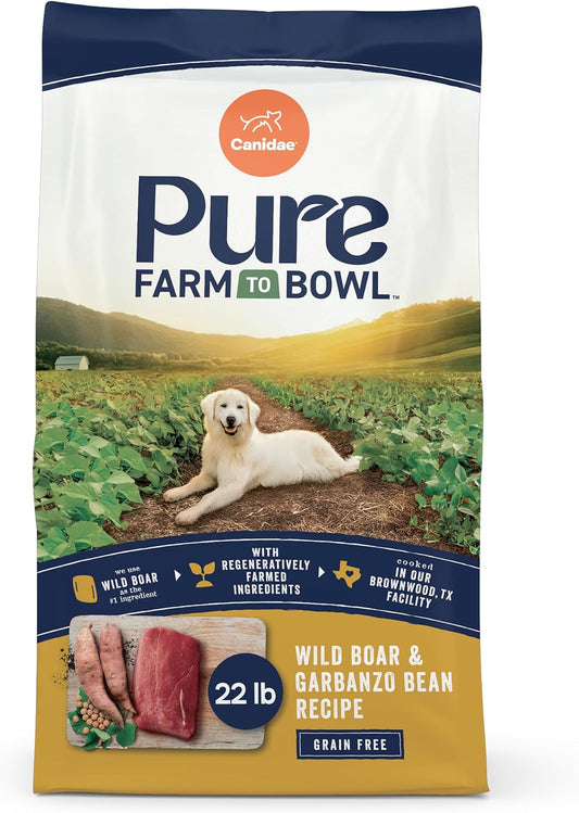Canidae Pure Farm to Bowl Wild Boar & Garbanzo Bean, Grain-Free Dry Dog Food, Adult, 22lb