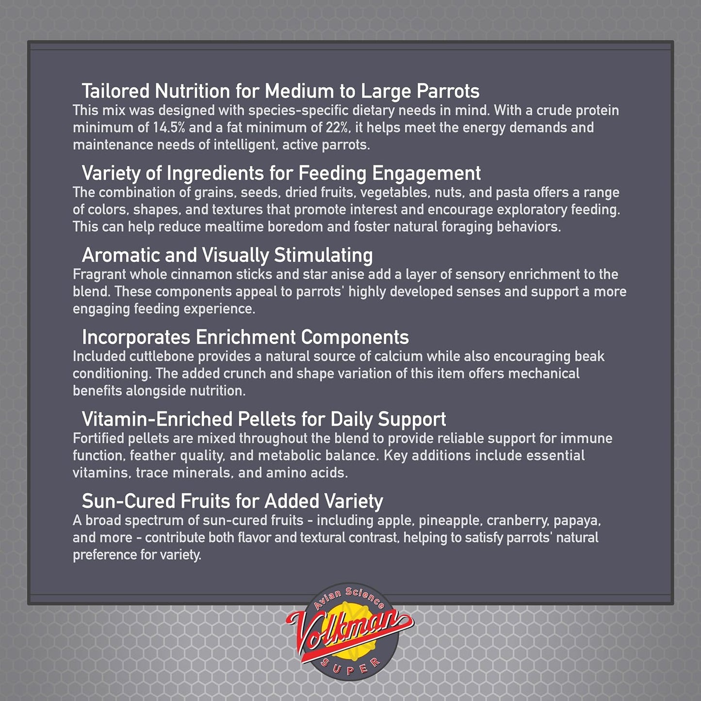 Volkman Avian Science Super African Grey Bird Food 4lb