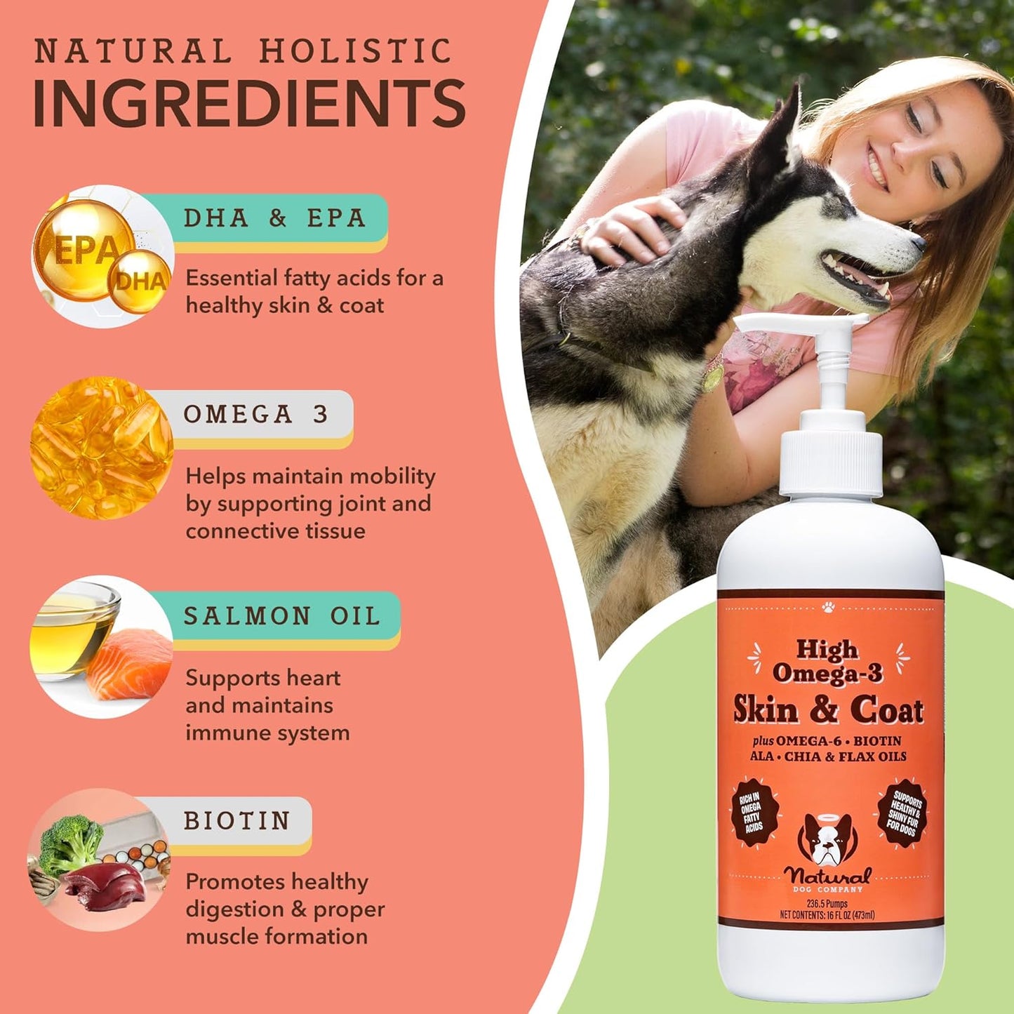 Natural Dog Company Healthy Joints, Skin and Coat Bundle for Dogs, Includes (1) Bottle Natural Dog Company Skin and Coat Oil, (1) Bottle Liquid Glucosamine, Food Topper, Dog's Fish Oil Supplement