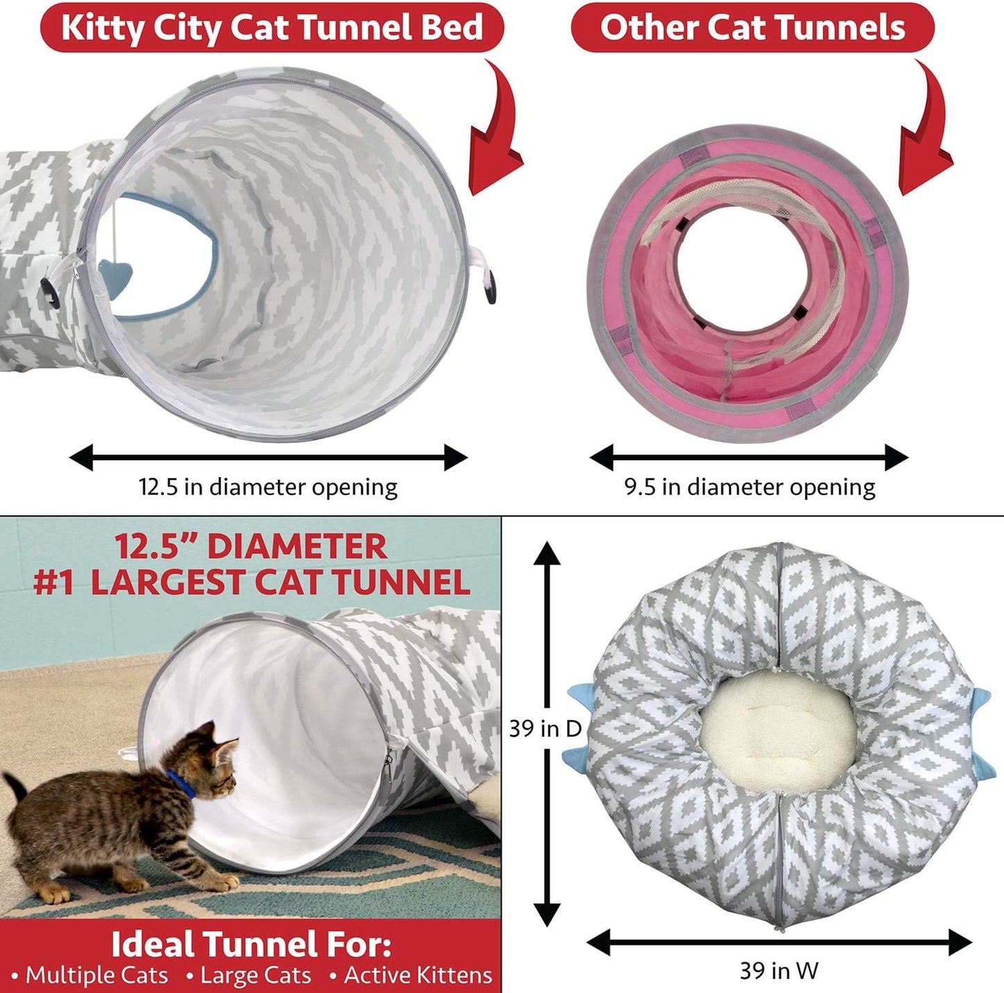 Kitty City Large Cat Tunnel Bed, Cat Bed, Pop Up Bed, Cat Toys, White