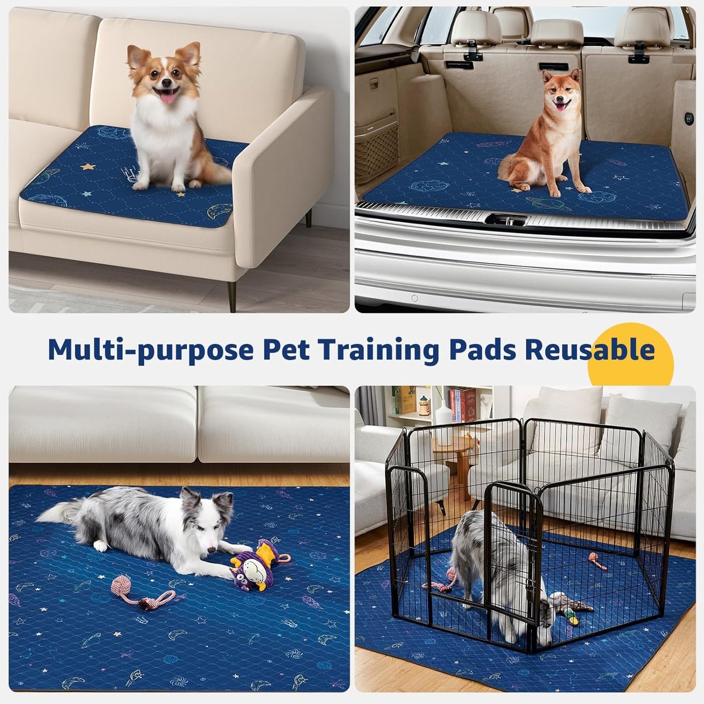 LOOBANI Washable Pee Pads for Dogs: Extra Large Dog Pee Mat Waterproof 72" x 72", Reusable Pet Whelping Pads, Absorbent and Non-Slip Dog Training Mats for Playpen, Floor, Sofa Protection, Cage, Blue