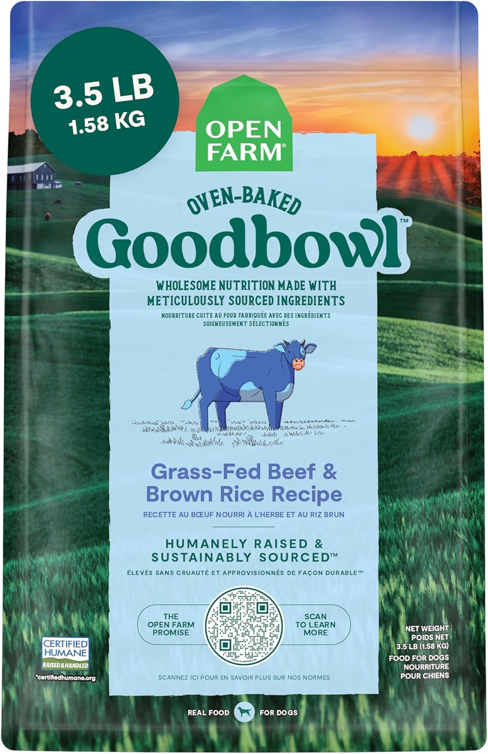 Open Farm Goodbowl, Oven-Baked Small Batch Dry Dog Food - Grass-Fed Beef & Brown Rice Recipe, Includes Non-GMO Produce & Grains, 3.5lb Bag (56oz Bag)