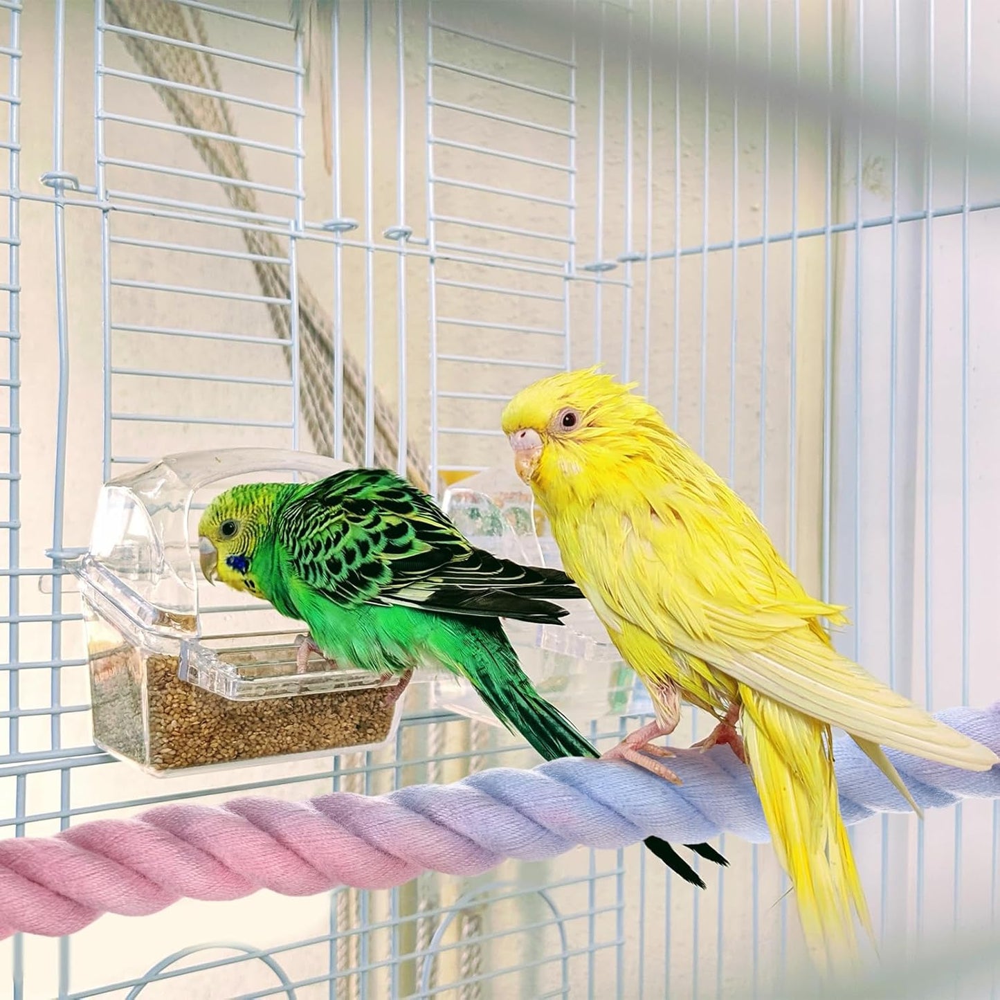 2-Pack Rope Perches for Bird Cages, 23.6 in Length Comfort Grip Flexible Rope Perch Beak & Paw Grinding for Parrots/Cockatiels/Parakeets, Bird Platform Sand [Pink Blue]