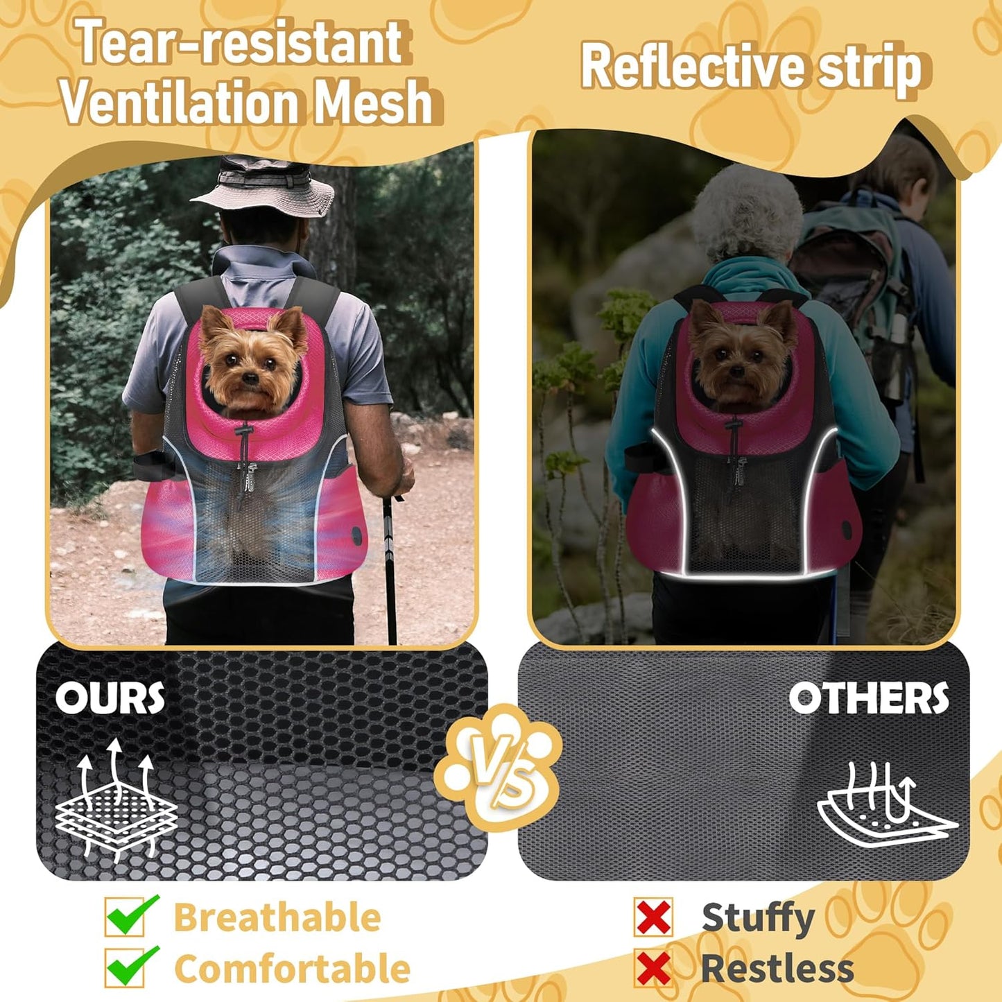 WOYYHO Pet Dog Carrier Backpack Small Dog Front Backpack Ventilated Mesh Dog Travel Back Pack with Safety Belt for Travel Hiking Cycling Outdoor Adventures (Size S: 2-4.5 lbs, Rethink Pink)