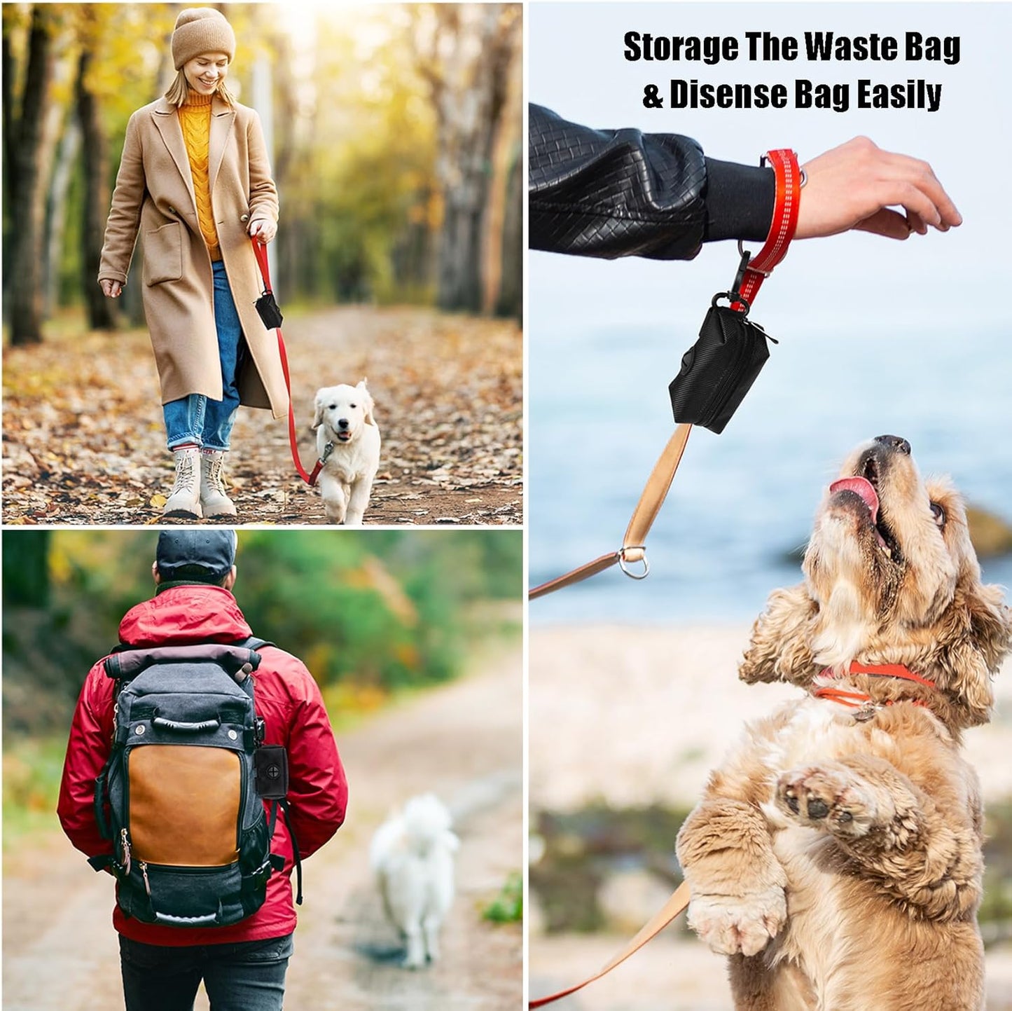 Dog Poop Bag Holder for Leash Attachment Dog Poop Bag Dispenser Dog Waste Bag Dispensers Dog Poop Bag Holders Fit Dog Leash Accessory With Hand Free Holder Carriers, Black