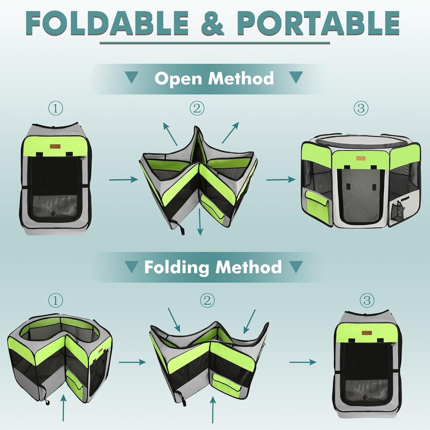 Dog Playpen, Portable Pet Play Pen for Cat, Puppies, Rabbits, Chickens, Foldable Large-Capacity Pet Tent for Indoor/Outdoor Travel Camping Green