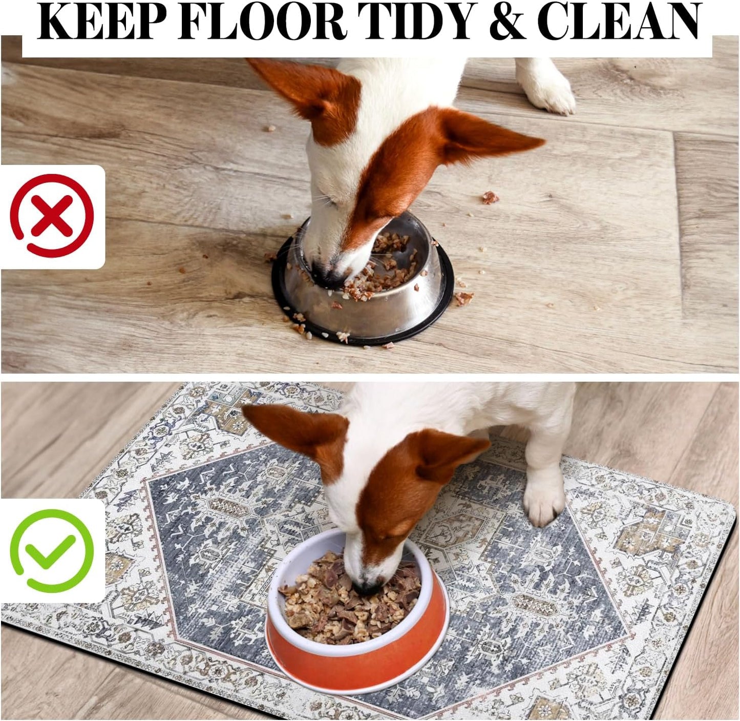 Dog Food Mats for Floors Absorbent, Pet Cat Food Mat - Non Slip Dog Bowl Mats for Food and Water, Eco-Friendly Boho Dog Placemats Feeding Mat Pet Supplies