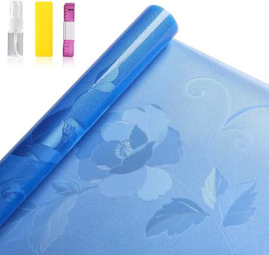 Aquarium Background Paper, Blue Fish Tank Backdrop Wallpaper Electrostatic Adhesive, No Glue, Easy to Install, Reusable (17.7" H × 47.2" L, Translucent)