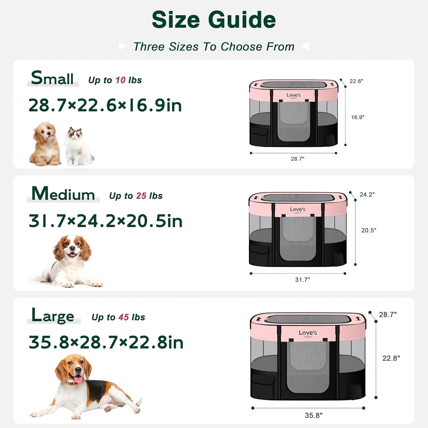 Love's cabin Pet Puppy Dog Playpen, Medium Dog Tent Crates Cage Indoor/Outdoor, Portable Exercise Playpen for Cat, Foldable Pop Up Dog Kennel Playpen with Carring Case (M, Pink)