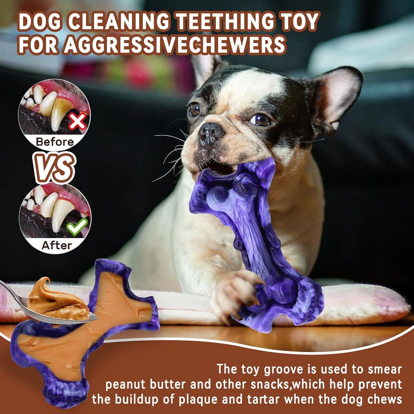 Magicorange Tough Dog Toys, Chew Toys for Aggressive Chewers, Dog Bone Toy Nylon Almost Indestructible Dogs Toy for Teeth Cleaning and Training (Purple)