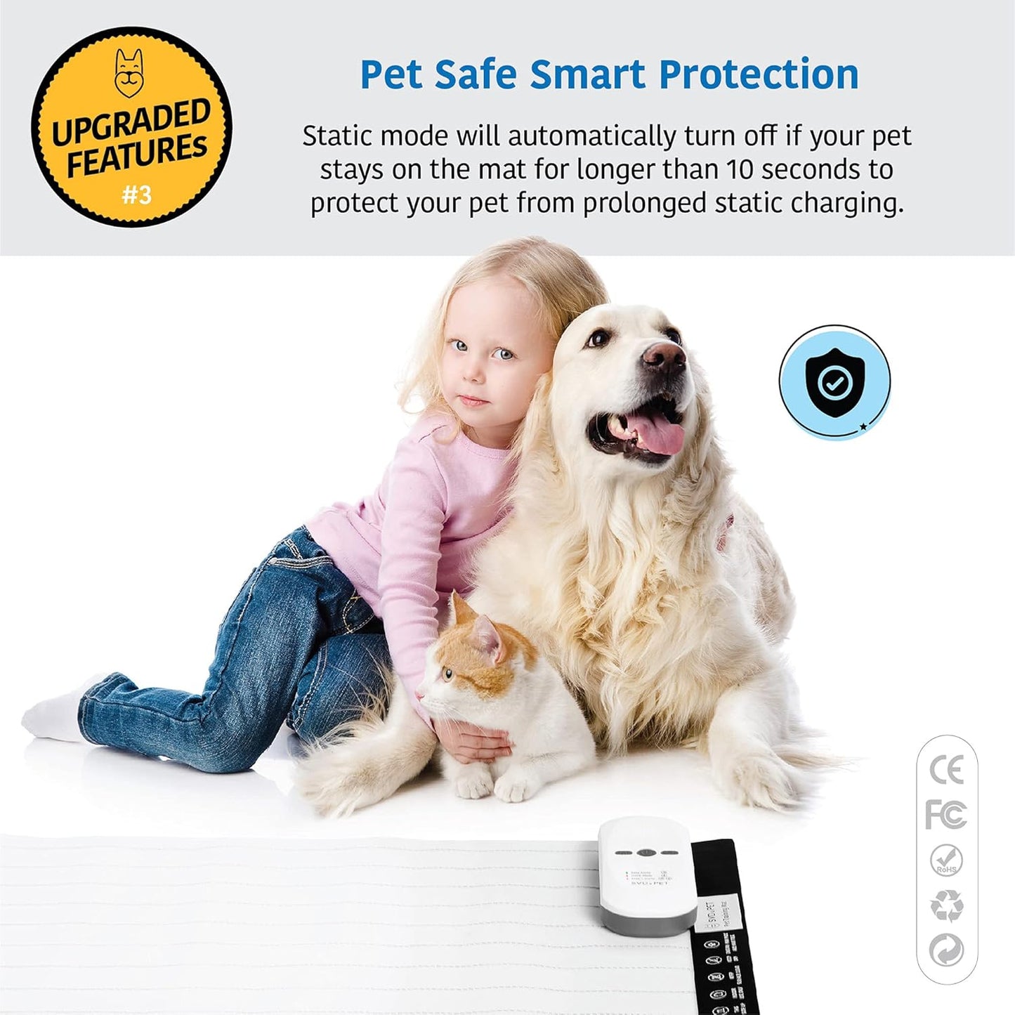 SVD.PET (2-Pack Pet Training Mat with Tester, Pet Shock Pad, Dogs & Cats Electronic Repellent mat for Indoor, 3 Training Modes, 5 Levels, Pet Safe Mode (White controler 30" X 16")