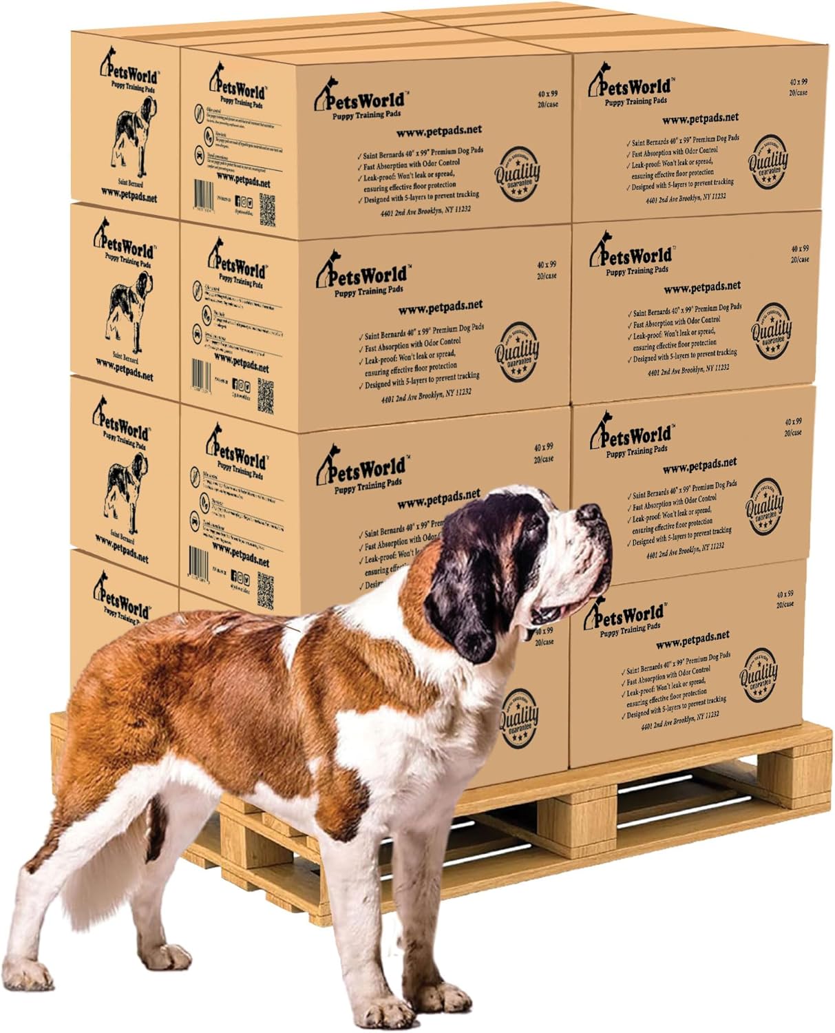 PETSWORLD Mega-Sized Dog Pee Pads (40" x 99") – 4XL Gigantic Pet Piddle Pads for Puppy Training, Incontinence – with Adhesive Sticky Tape – Leak Proof, 5-Layer Protection (320 Count)