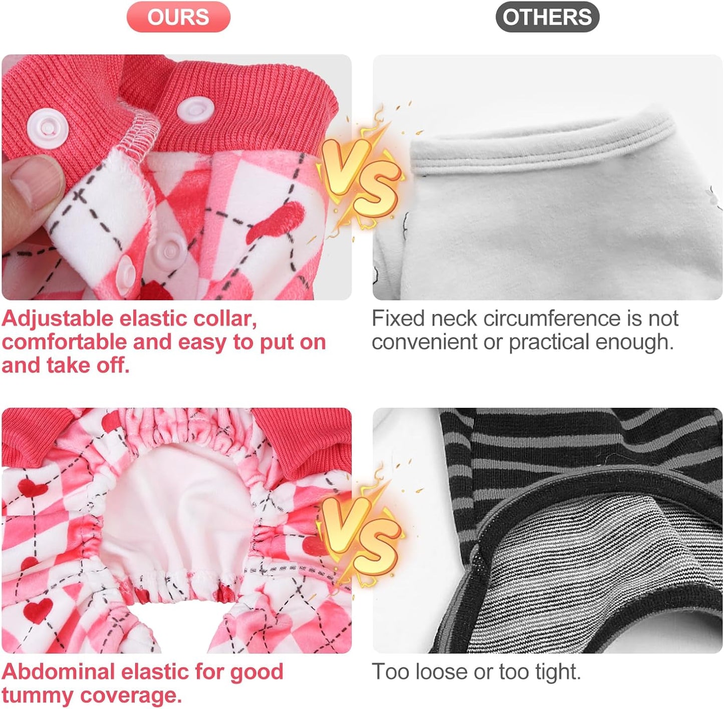 BEAUTYZOO Dog Pajamas Small Sized Dog, Summer Doggie Pajamas for Boy Girl, Soft Strechy Cotton Puppy Pjs Jammies Onesies for Men Women, Pet Jumpsuit Body Suit Cat Apparel Clothes, Pink Heart XS