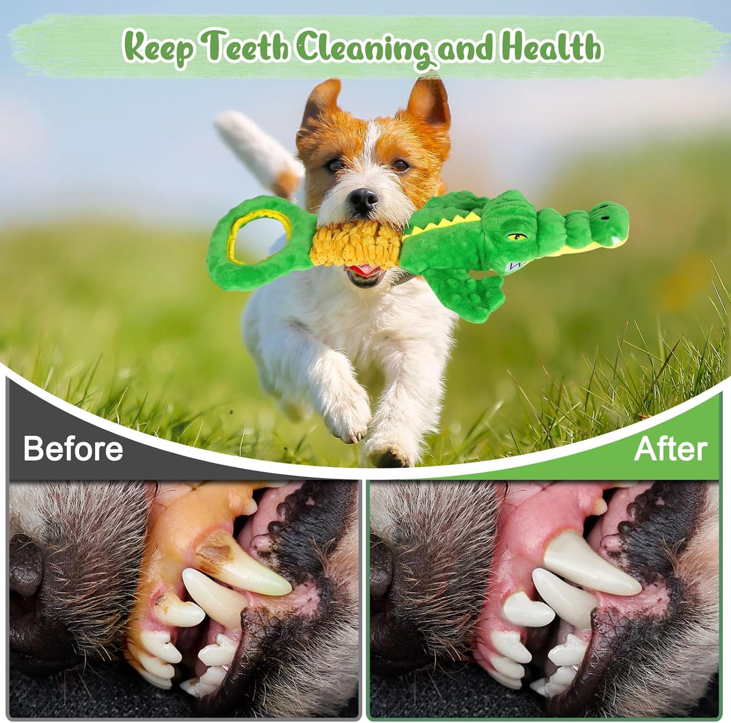 Large Dog Toys, Plush Squeaky Dog Toy with Crinkle Paper and Tug of War Handle, Interactive Puppy Toys for Small, Medium and Large Dogs