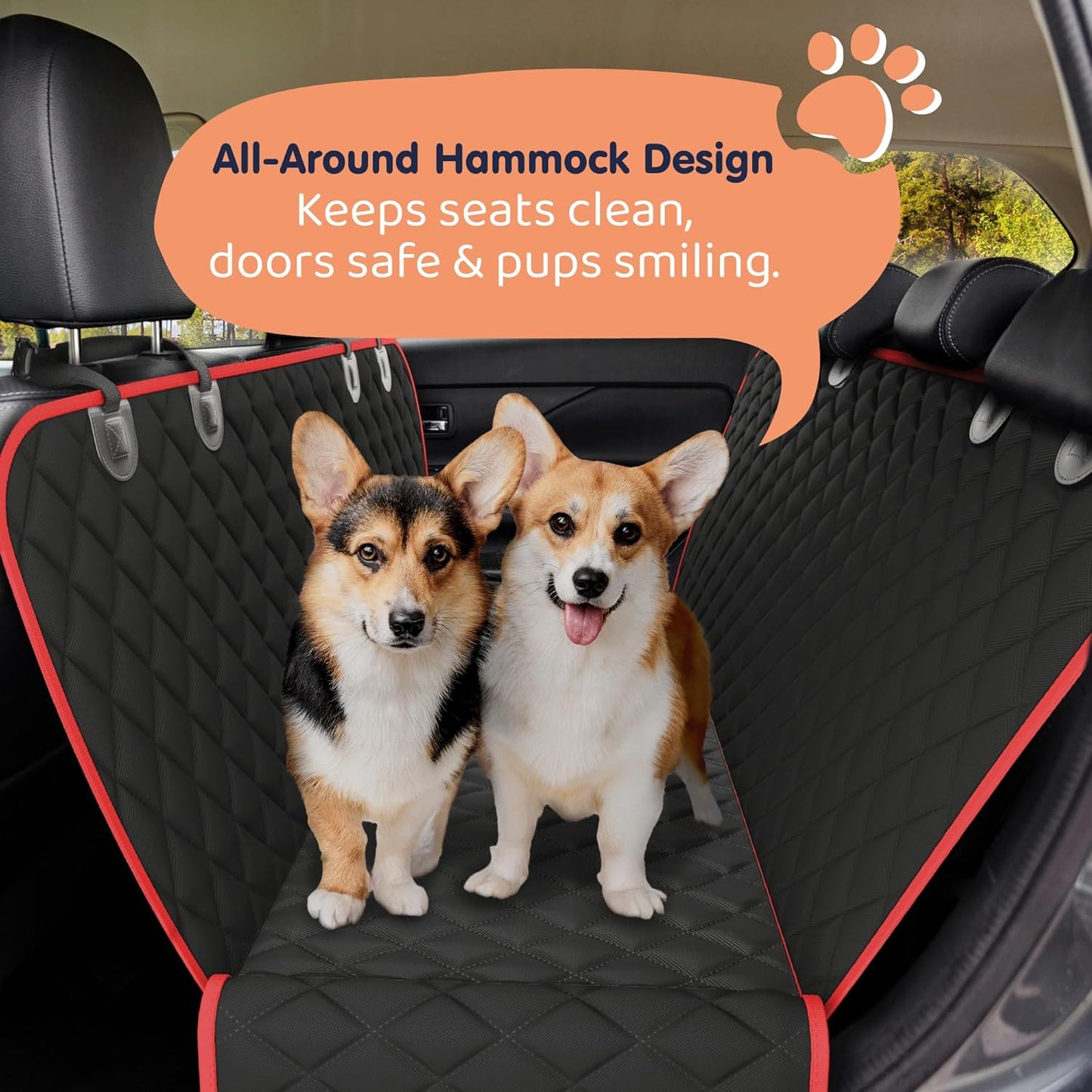 Dog Car Seat Cover for Back Seat, Waterproof Hammock for Car, SUV & Truck, Non-Slip Backseat Cover for Dogs, Heavy-Duty Dog Hammock Style Seat Protector Pets, Easy to Install & Clean