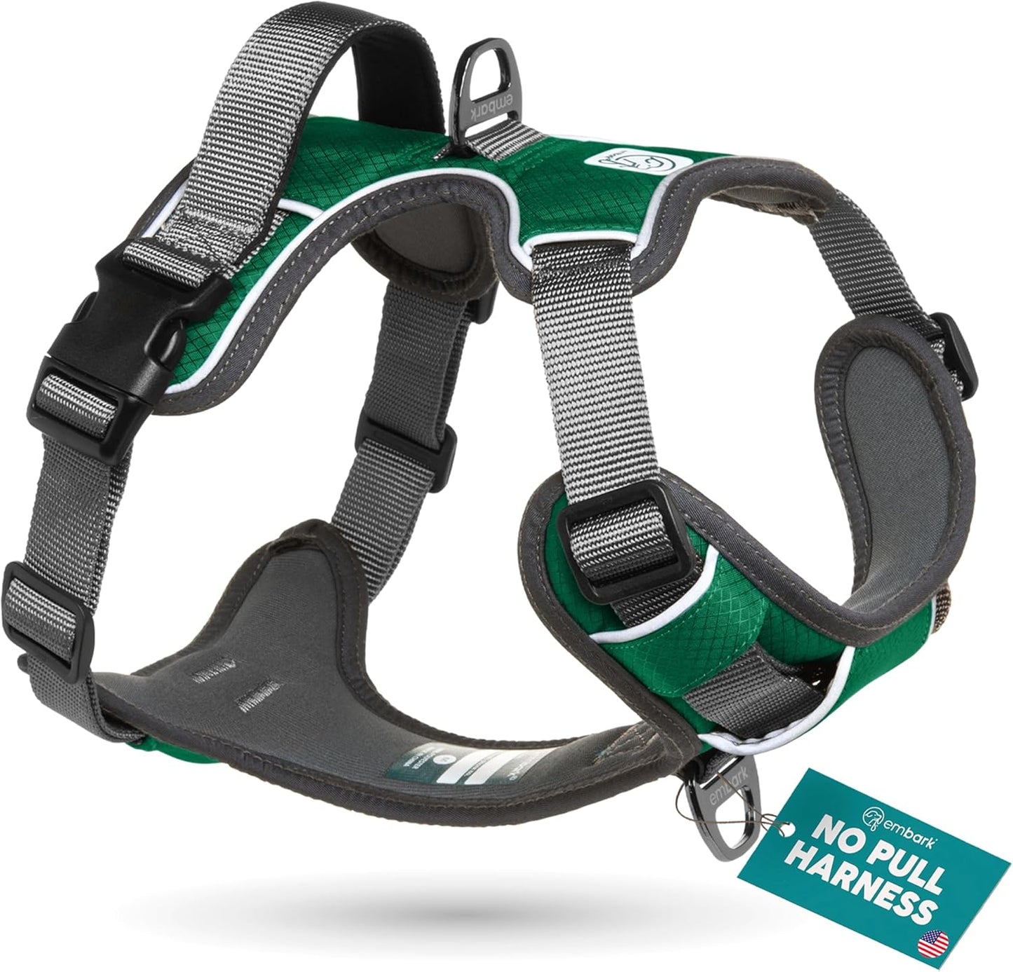 Embark Adventure Dog Harness, Reflective Trim No Pull Dog Harness Medium Sized Dogs - Military Grade Nylon, Front Clip with Gel Lined Handle.